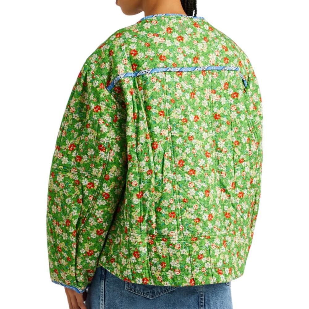 Damson Madder Markey Quilted Green Floral Jacket 8 Oversized Boho Cottagecore - Picture 4 of 13